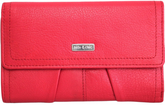 RFID Full Grain Cow Hide Leather Purse. Black, brown, blue or red. Style No 21004 Hide & Chic