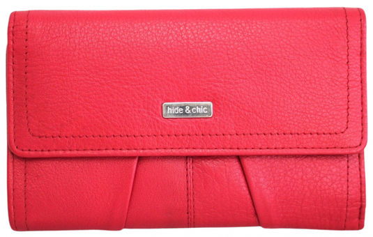 RFID Full Grain Cow Hide Leather Purse. Black, brown, blue or red. Style No 21004 Hide & Chic