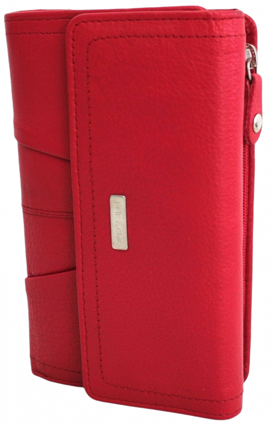 RFID Full Grain Cow Hide Leather Purse. Black, brown, blue or red. Style No 21004 Hide & Chic