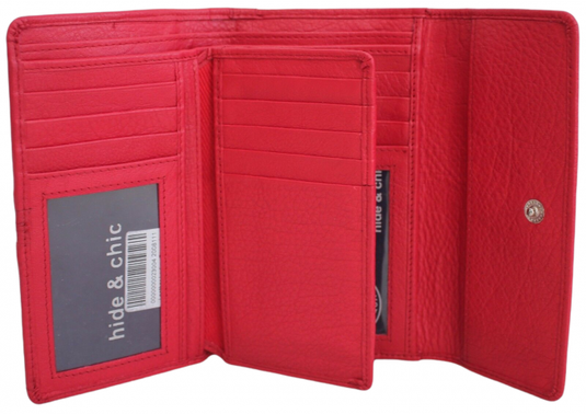 RFID Full Grain Cow Hide Leather Purse. Black, brown, blue or red. Style No 21004 Hide & Chic