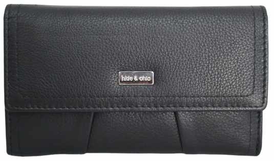 RFID Full Grain Cow Hide Leather Purse. Black, brown, blue or red. Style No 21004 Hide & Chic