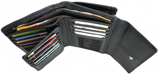 RFID Full Grain Cow Hide Leather Purse. Black, brown, blue or red. Style No 21004 Hide & Chic