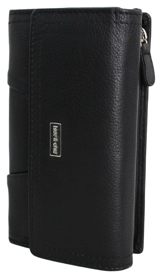 RFID Full Grain Cow Hide Leather Purse. Black, brown, blue or red. Style No 21004 Hide & Chic