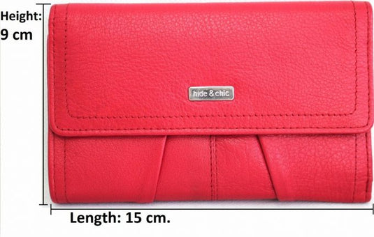 RFID Full Grain Cow Hide Leather Purse. Black, brown, blue or red. Style No 21004 Hide & Chic