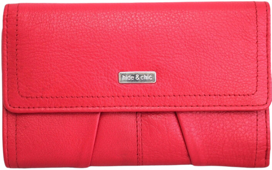 RFID Full Grain Cow Hide Leather Purse. Black, brown, blue or red. Style No 21004 Hide & Chic