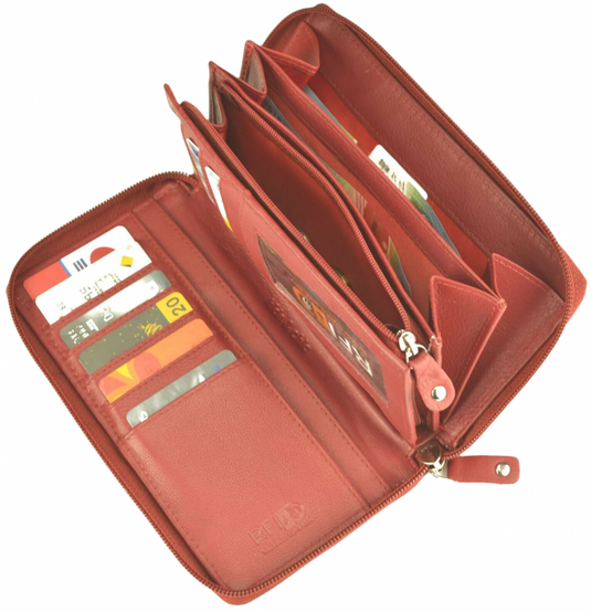 RFID Security Lined Zip Purse with Full Grain Leather. Style 22052 Hide & Chic