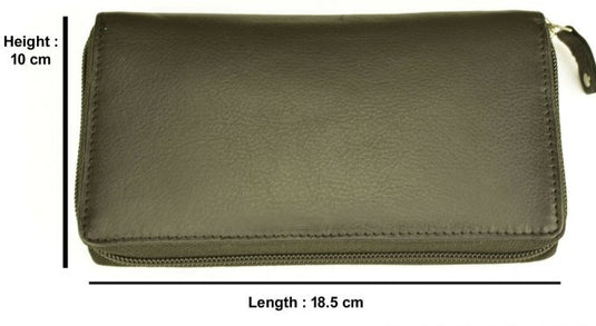 RFID Security Lined Zip Purse with Full Grain Leather. Style 22052 Hide & Chic