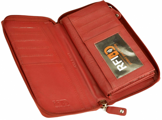 RFID Security Lined Zip Purse with Full Grain Leather. Style 22052 Hide & Chic