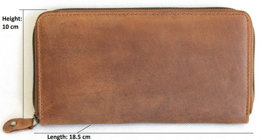 RFID Security Lined Zip Purse with Full Grain Leather. Style 22052 Hide & Chic