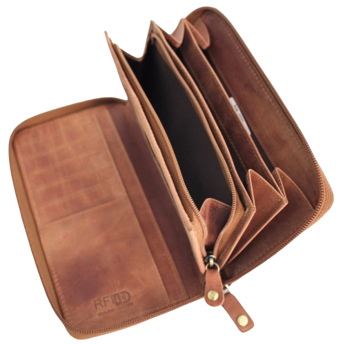 RFID Security Lined Zip Purse with Full Grain Leather. Style 22052 Hide & Chic