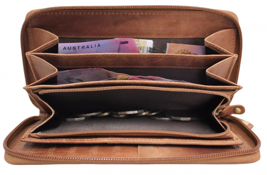 RFID Security Lined Zip Purse with Full Grain Leather. Style 22052 Hide & Chic