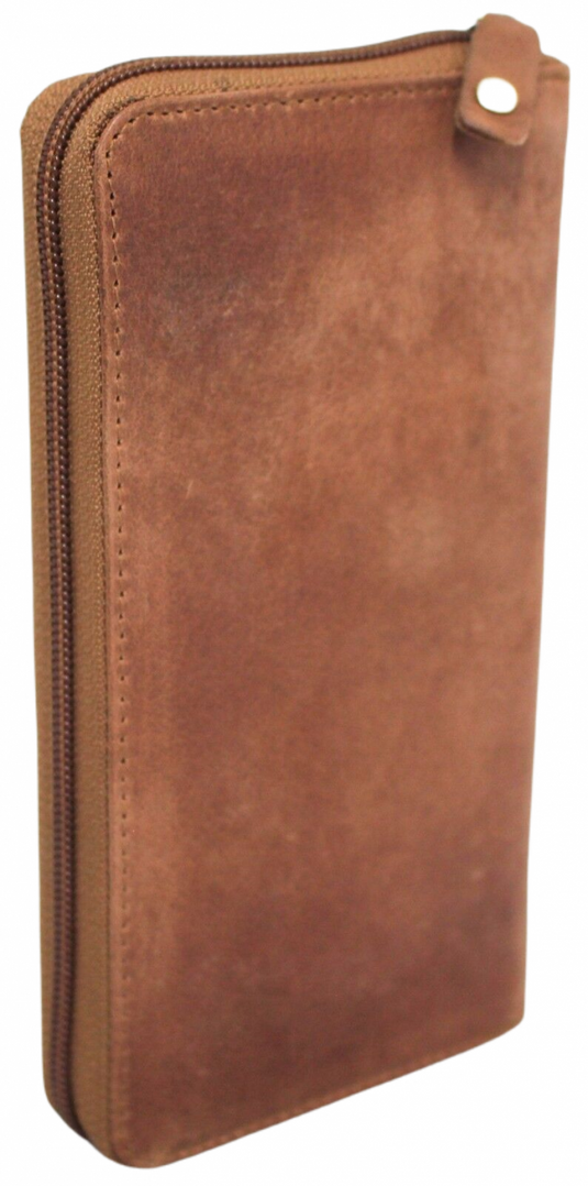 RFID Security Lined Zip Purse with Full Grain Leather. Style 22052 Hide & Chic