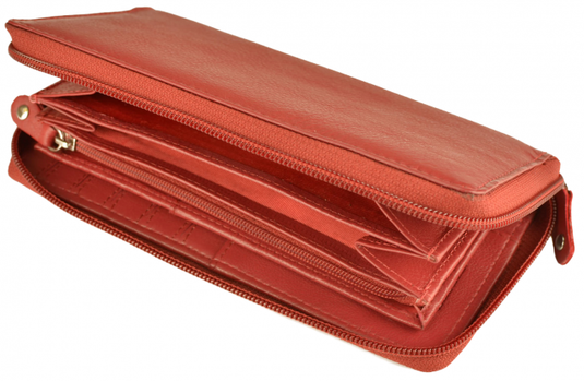 RFID Security Lined Zip Purse with Full Grain Leather. Style 22052 Hide & Chic