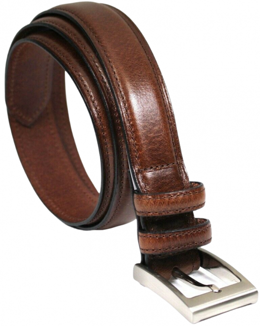 Hide & Chic Full Grain Leather Belt. Brown with Silver Nickle Buckle. Style No 43019 35 MM
