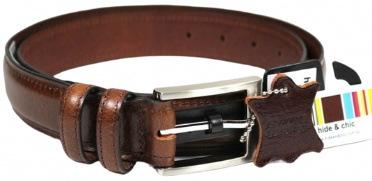 Hide & Chic Full Grain Leather Belt. Brown with Silver Nickle Buckle. Style No 43019 35 MM