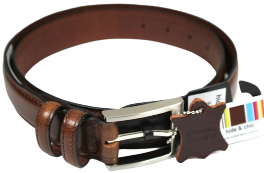 Hide & Chic Full Grain Leather Belt. Brown with Silver Nickle Buckle. Style No 43019 35 MM
