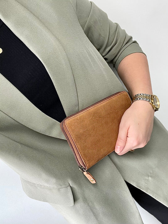 RFID Security Lined Zip Purse with Full Grain Leather. Style 22052 Hide & Chic