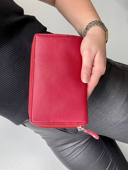 RFID Security Lined Zip Purse with Full Grain Leather. Style 22052 Hide & Chic