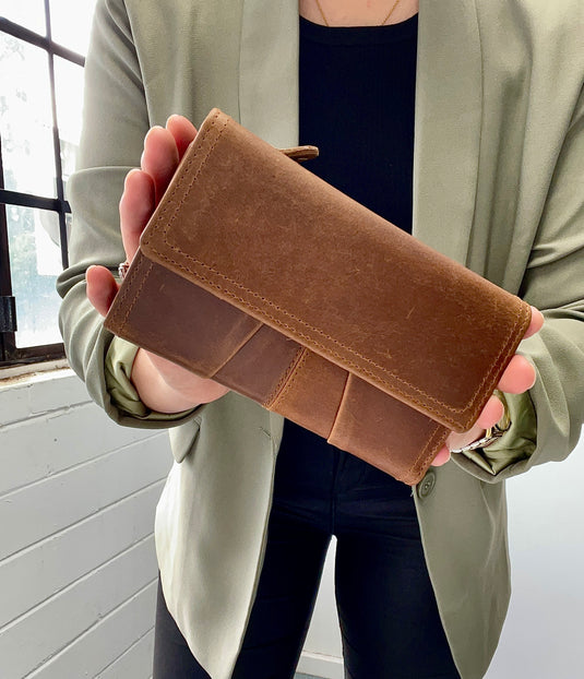 RFID Full Grain Cow Hide Leather Purse. Black, brown, blue or red. Style No 21004 Hide & Chic