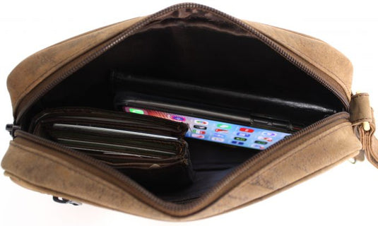 Hide & Chic Genuine Leather Man Bag. Brown. Style No: 52012.