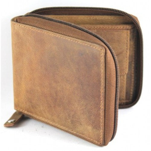 RFID Full Grain Cow Hide Hunter Nu-buck Leather Wallet. Style: 12011 Hide & Chic