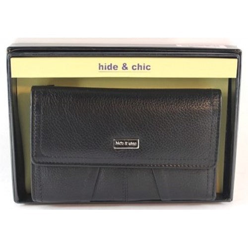 RFID Full Grain Cow Hide Leather Purse. Black, brown, blue or red. Style No 21004 Hide & Chic
