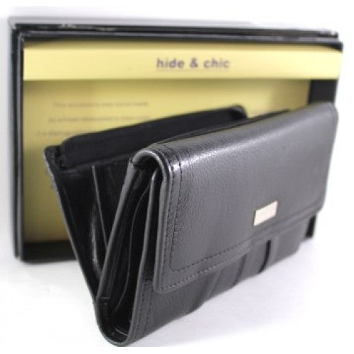 RFID Full Grain Cow Hide Leather Purse. Black, brown, blue or red. Style No 21004 Hide & Chic