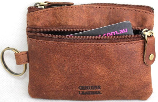Coin Purse with Key Ring in Full Grain Cow Hide Leather. Style: 11034. Florentino