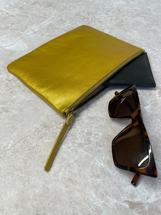 Quality Full Grain Leather Purse/ Clutch. LE 3548 - Gold. Hide & Chic