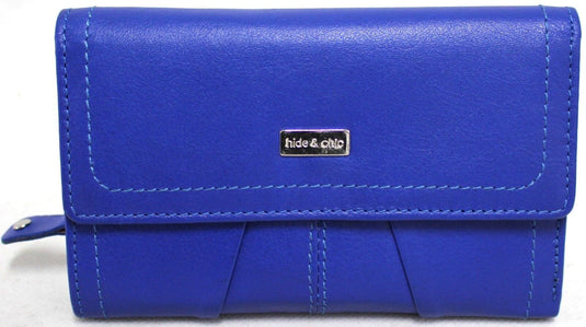 RFID Full Grain Cow Hide Leather Purse. Black, brown, blue or red. Style No 21004 Hide & Chic