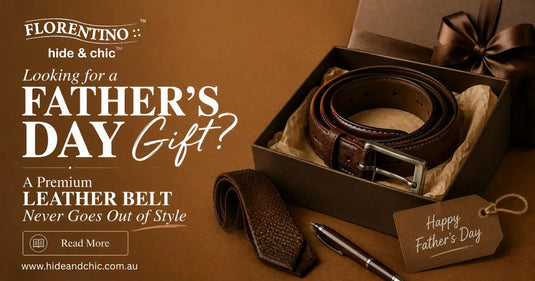 Premium leather belt in a gift box as a Father's Day gift