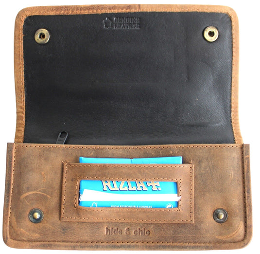 Quality Full Grain Vintage Leather Tobacco Pouch Style: 12035. BROWN. Compact Size.