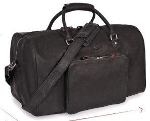 Naples L Vintage Black Leather Travel Bag