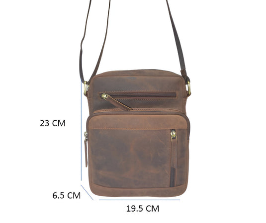 Quality Full Grain Hunter Leather Shoulder/Crossbody Bag. Style No: 51015.