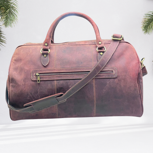 Quality Full Grain Genuine Leather Travel Bag with Adjustable Shoulder Strap. FREE Leather Apple Air-tag Holder Style 81007.