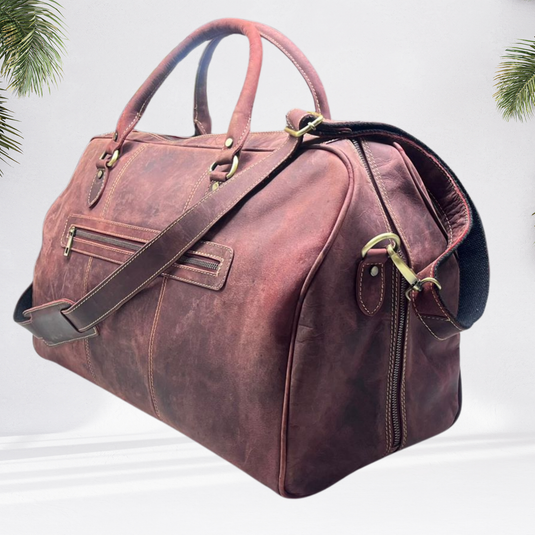 Quality Full Grain Genuine Leather Travel Bag with Adjustable Shoulder Strap. FREE Leather Apple Air-tag Holder Style 81007.