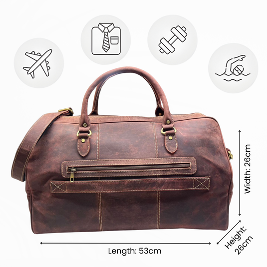 Quality Full Grain Genuine Leather Travel Bag with Adjustable Shoulder Strap. FREE Leather Apple Air-tag Holder Style 81007.