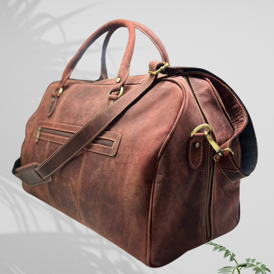 Quality Full Grain Genuine Leather Travel Bag with Adjustable Shoulder Strap. FREE Leather Apple Air-tag Holder Style 81007.