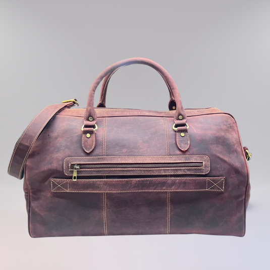 Quality Full Grain Genuine Leather Travel Bag with Adjustable Shoulder Strap. FREE Leather Apple Air-tag Holder Style 81007.