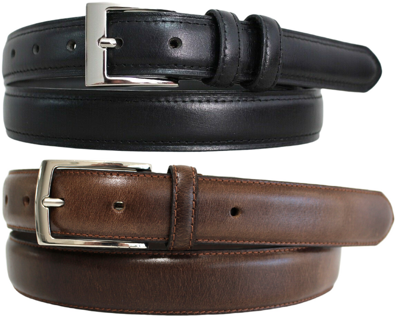 Hide & Chic Full Grain Stitched Leather Belt in Black & Brown. Style number 41009