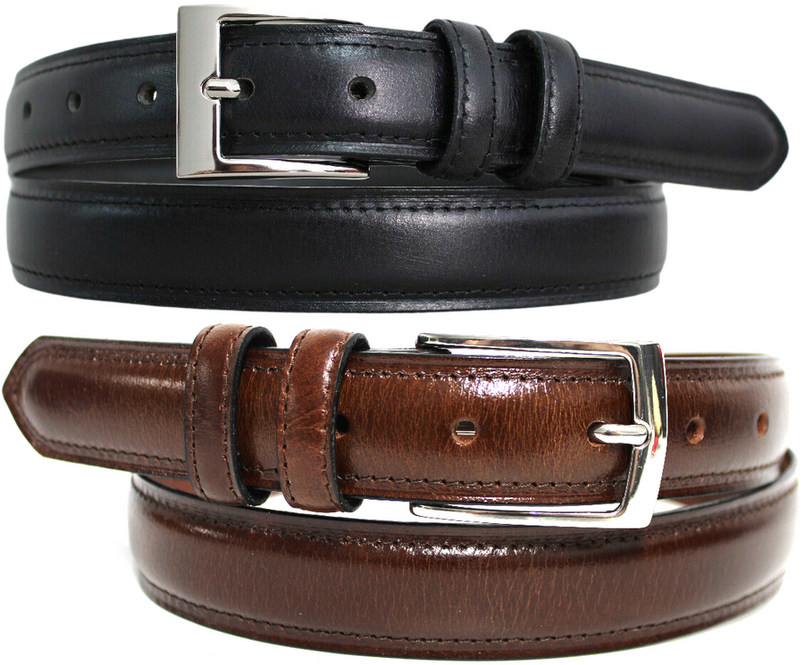 Hide & Chic Full Grain Stitched Leather Belt in Black & Brown. Style number 41009