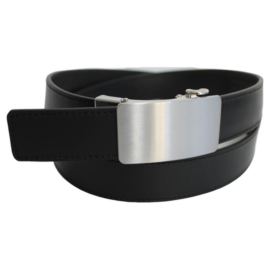 Genuine Leather Ratchet Dress Belt with Automatic Sliding Buckle