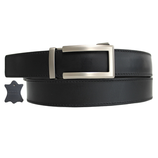 Genuine Leather Ratchet Dress Belt with Automatic Sliding Buckle