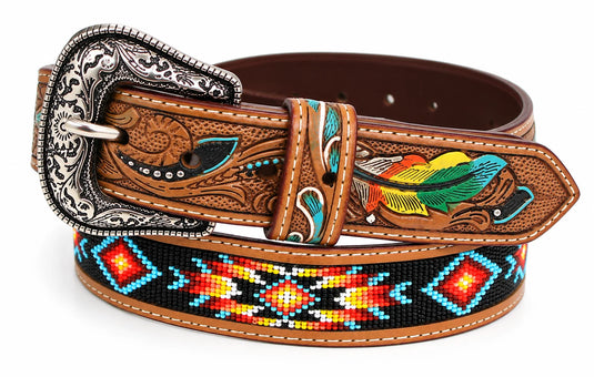 Hide & Chic Western Tooled Leather & Beaded Belt – Style No. 41041 . COMING SOON