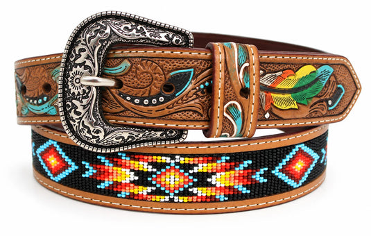 Hide & Chic Western Tooled Leather & Beaded Belt – Style No. 41041 . COMING SOON