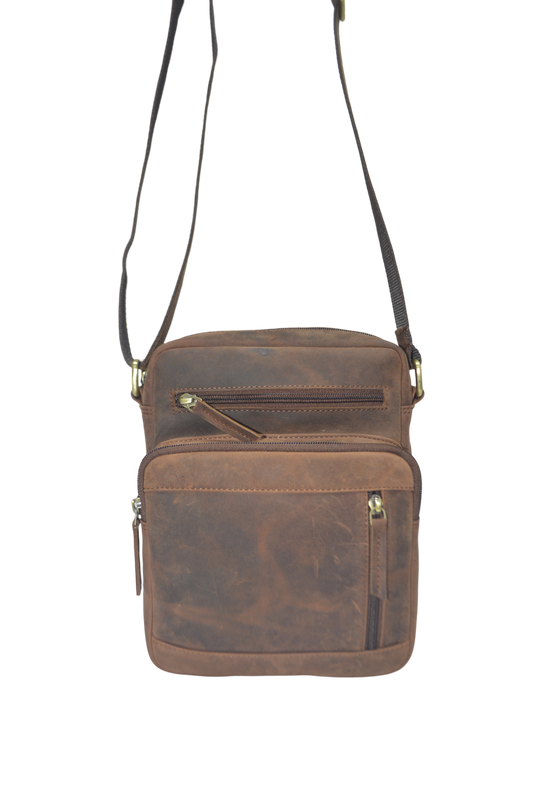 Quality Full Grain Hunter Leather Shoulder/Crossbody Bag. Style No: 51015.