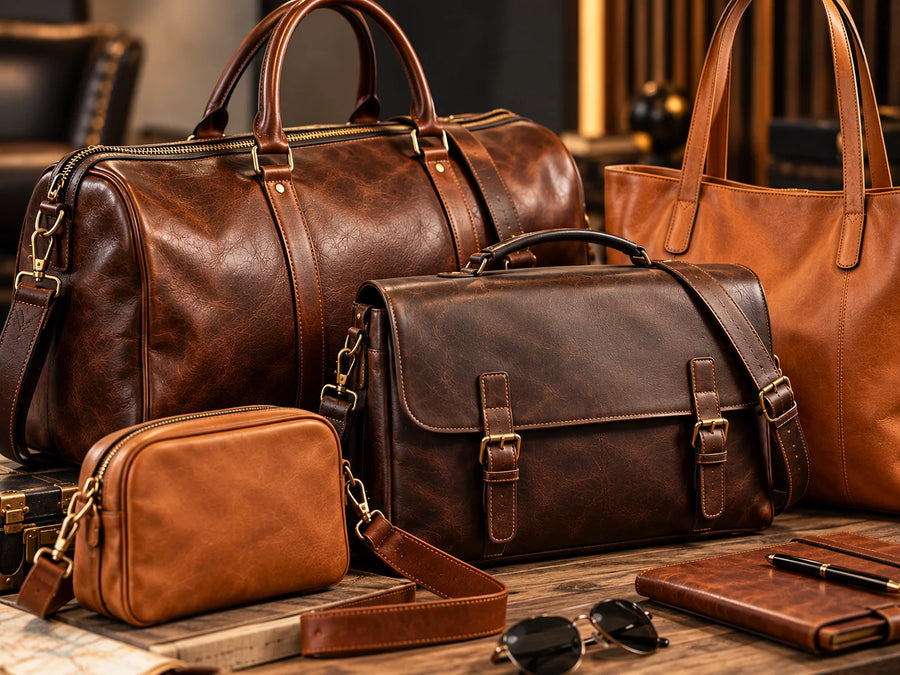 Stitching and hardware detail on a handcrafted leather bag