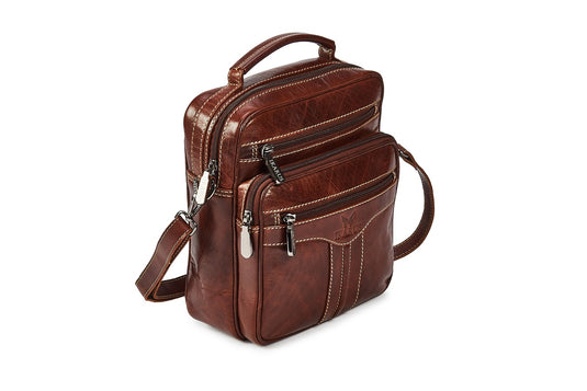 Quality Full Grain Hunter Leather Shoulder/Crossbody Bag. Style No: 51021.
