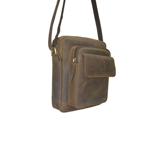 Quality Full Grain Hunter Leather Shoulder/Crossbody Bag. Style No: 51016.