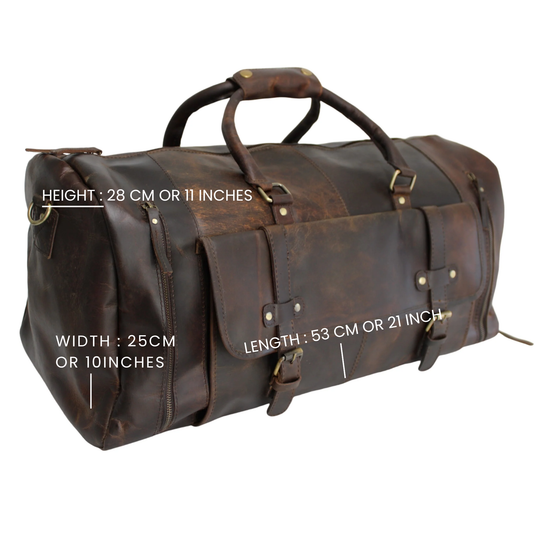 Quality Full Grain Genuine Leather Travel Bag with Adjustable Shoulder Strap. FREE Leather Apple Air-tag Holder.